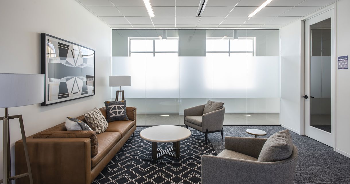 Collaboration lounge with leather seating